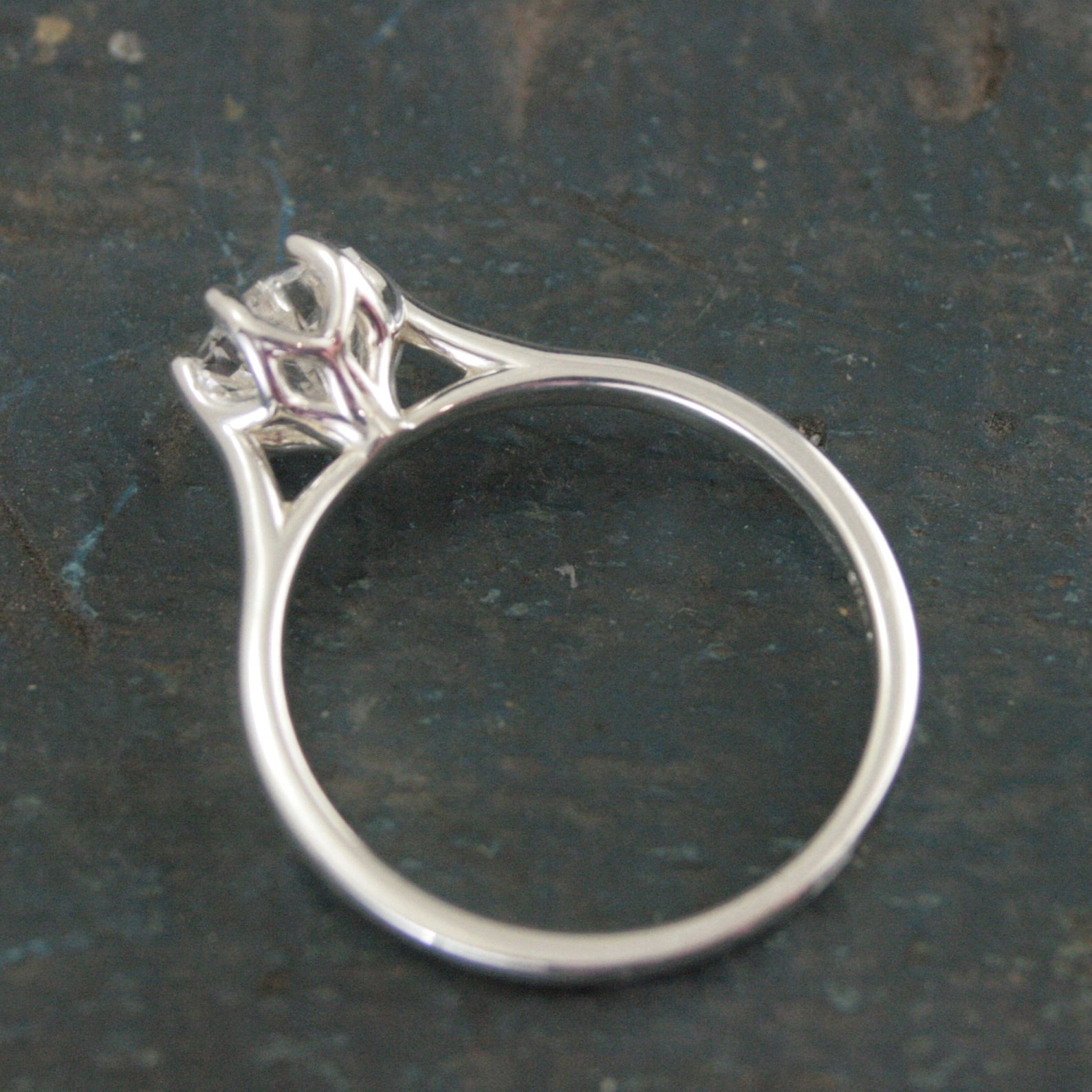 Hexagonal Ring Silver Hexagon Solitaire Arkansas Ice Quartz Hexagonal Stone Hexagon Unique Six Prong Setting Cathedral Ring American Mined
