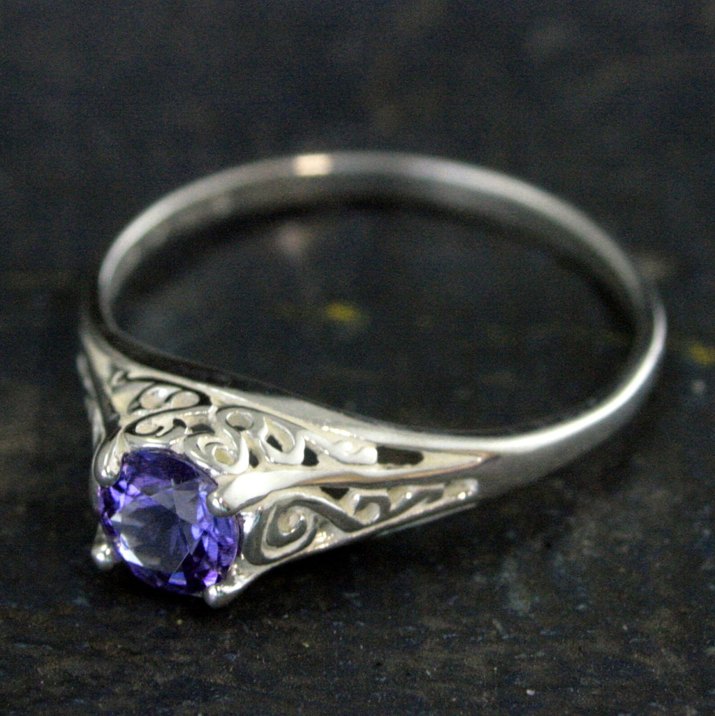 Tanzanite Ring Filigree Cinderella Antique Style Ring Vintage Style Ring Genuine Tanzanite Purple Stone Ring Silver December Birthstone Ring