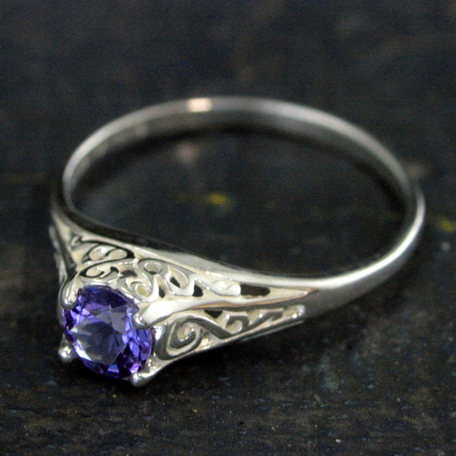 Tanzanite Ring Filigree Cinderella Antique Style Ring Vintage Style Ring Genuine Tanzanite Purple Stone Ring Silver December Birthstone Ring