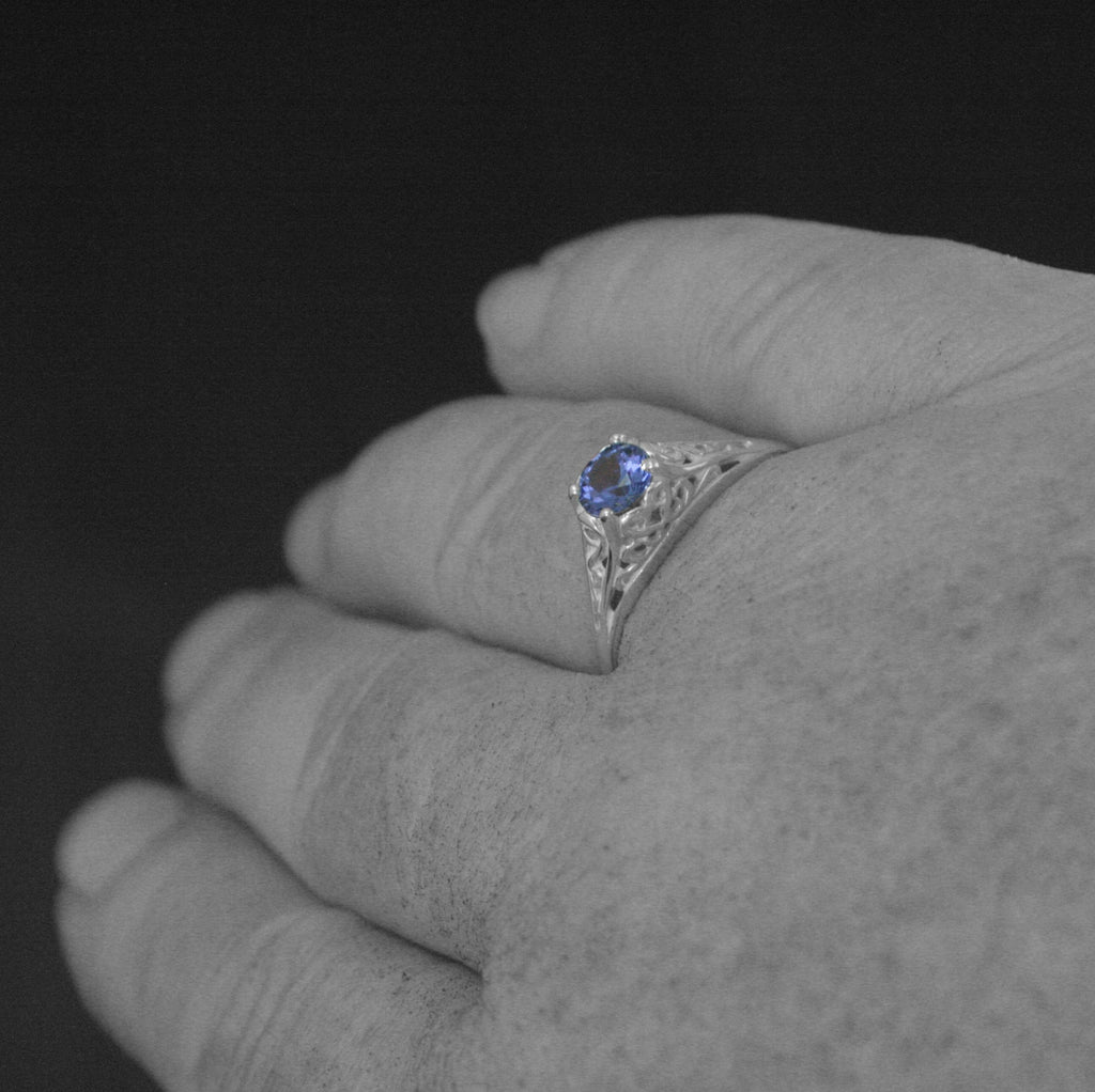 Tanzanite Ring Filigree Cinderella Antique Style Ring Vintage Style Ring Genuine Tanzanite Purple Stone Ring Silver December Birthstone Ring