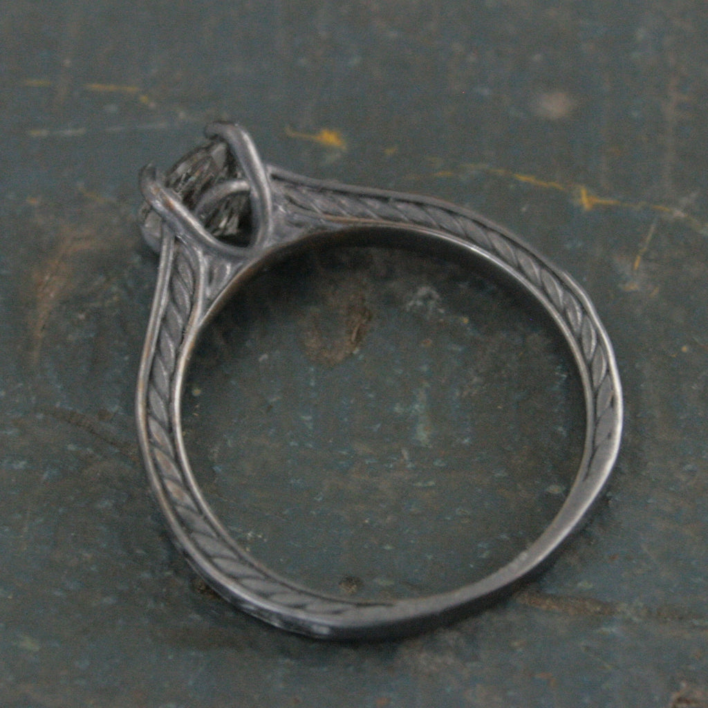 Black Rutilated Quartz Ring Gothic Vine Flourish Cathedral Oxidized Black Silver Ring Unique Engagement Ring Black Tourmalinated Quartz Ring