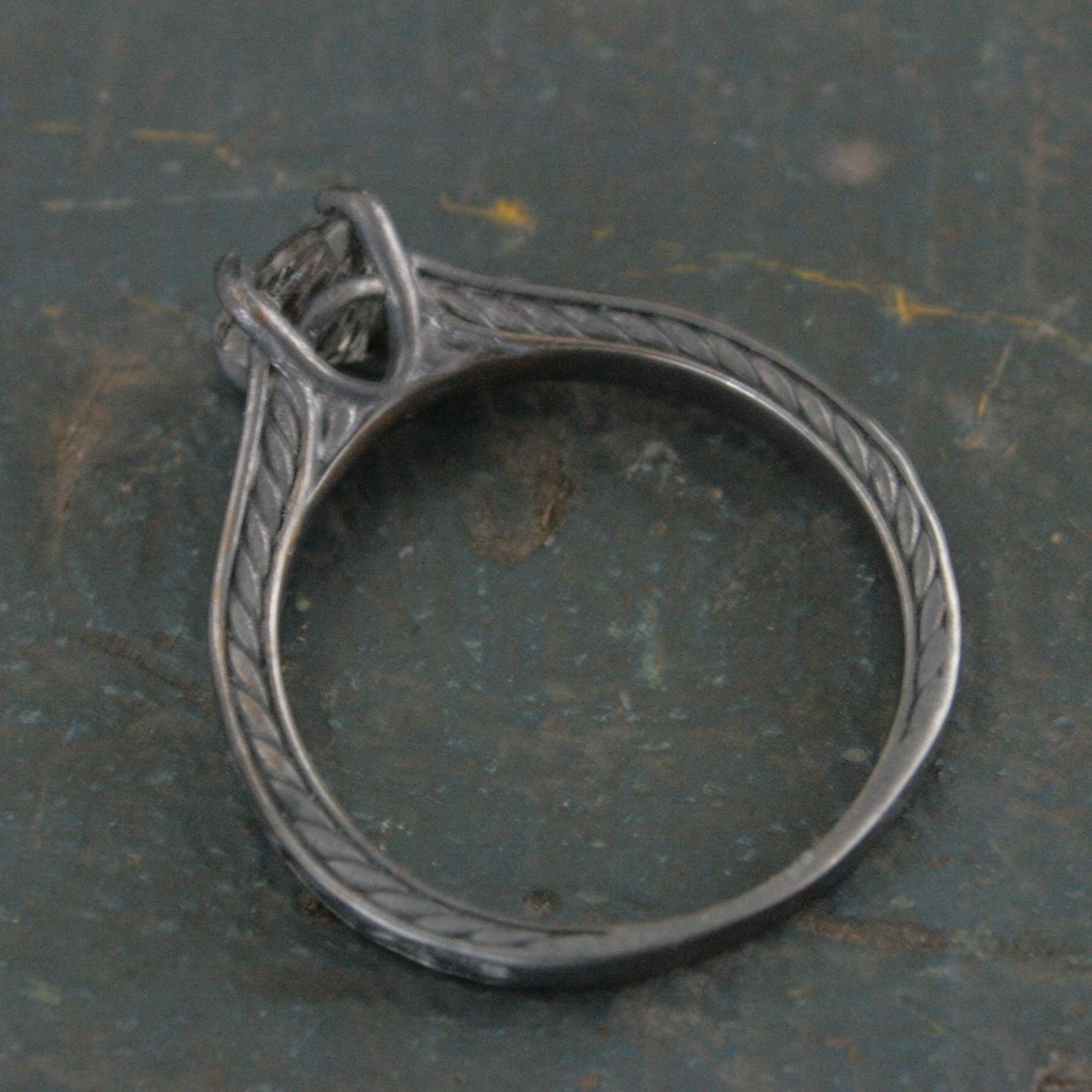 Black Rutilated Quartz Ring Gothic Vine Flourish Cathedral Oxidized Black Silver Ring Unique Engagement Ring Black Tourmalinated Quartz Ring