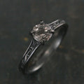 Black Rutilated Quartz Ring Gothic Vine Flourish Cathedral Oxidized Black Silver Ring Unique Engagement Ring Black Tourmalinated Quartz Ring