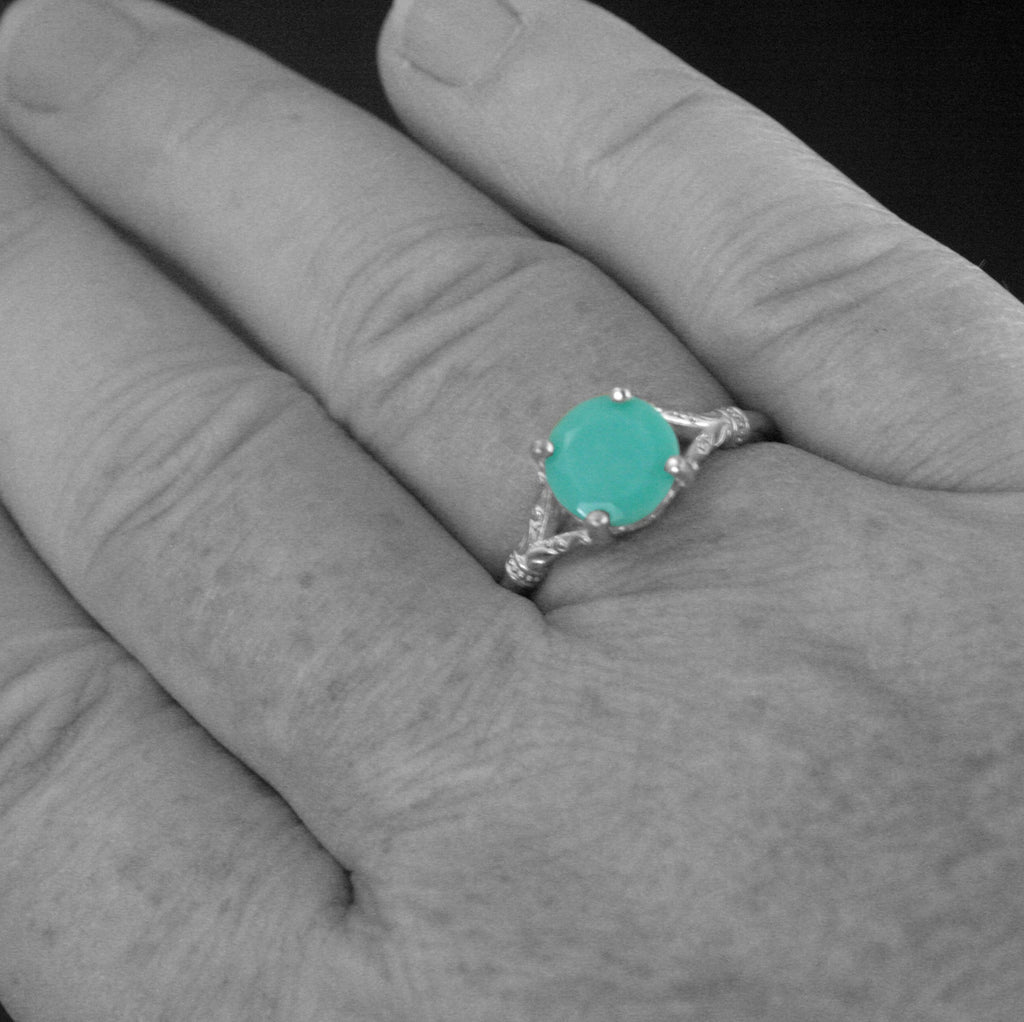 Large Turquoise Ring 8mm Faceted Turquoise Elsa Ring Filigree Ring Antique Style Ring Vintage Style Ring Turquoise Silver Ring for Her