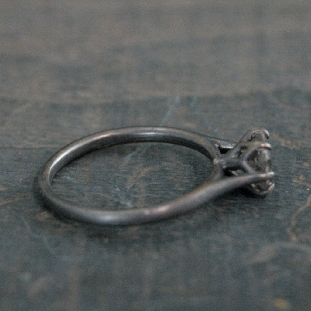Hexagonal Black Rutilated Quartz Ring Hexagon Black Tourmalinated Quartz Ring Black Silver Oxidized Ring Six Prong Solitaire Gothic Black
