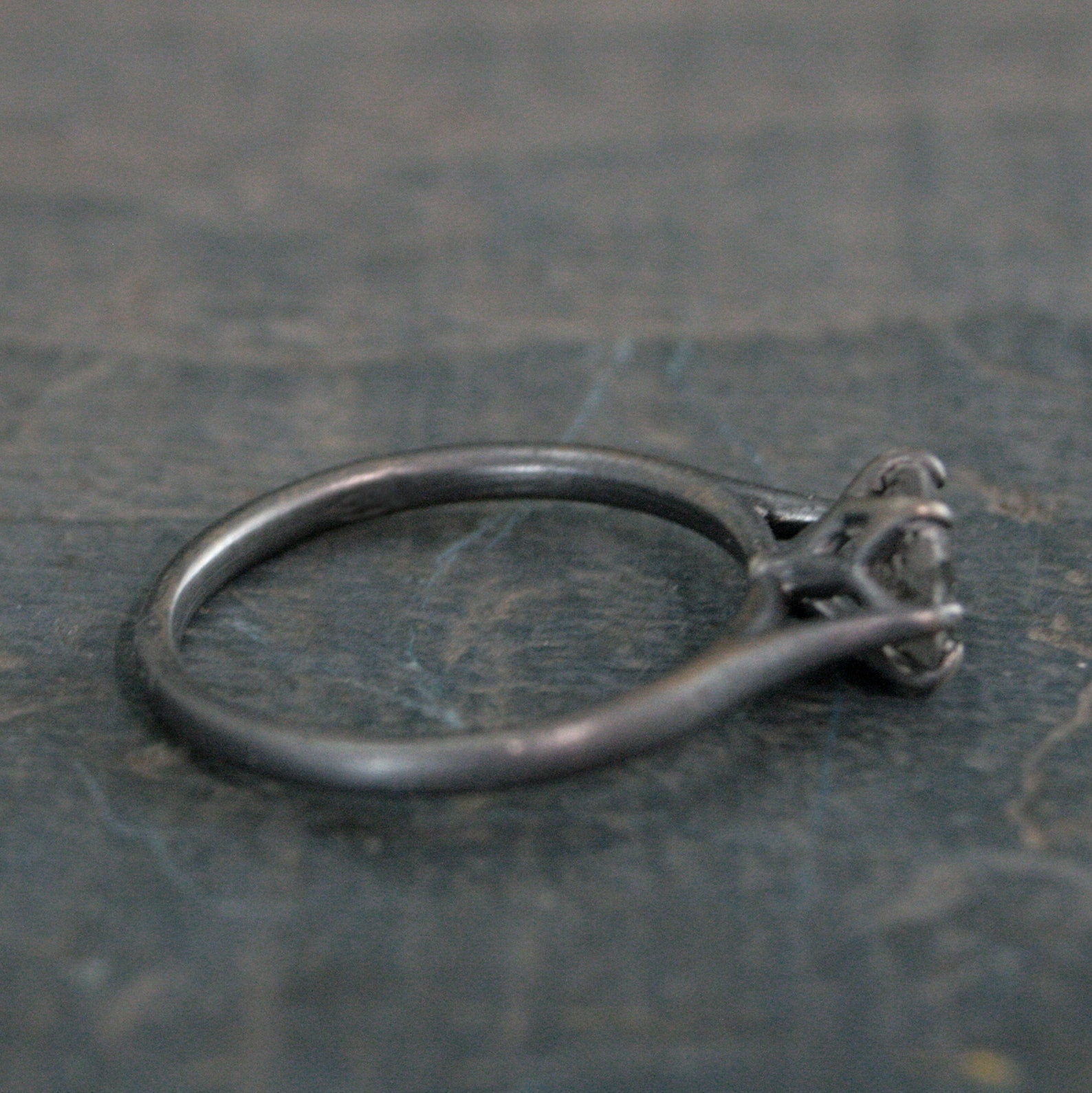 Hexagonal Black Rutilated Quartz Ring Hexagon Black Tourmalinated Quartz Ring Black Silver Oxidized Ring Six Prong Solitaire Gothic Black