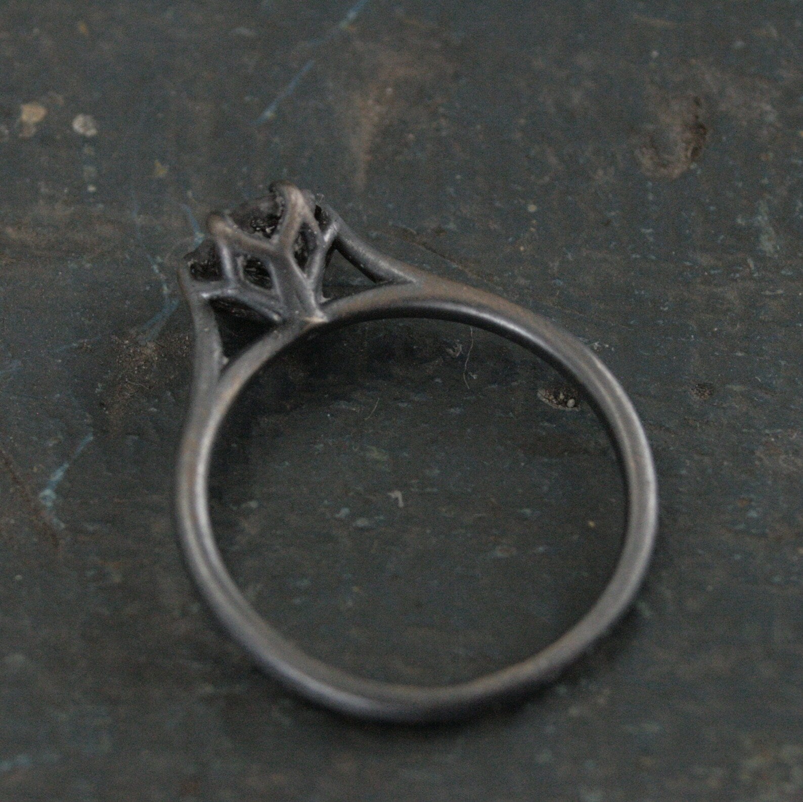 Hexagonal Black Rutilated Quartz Ring Hexagon Black Tourmalinated Quartz Ring Black Silver Oxidized Ring Six Prong Solitaire Gothic Black