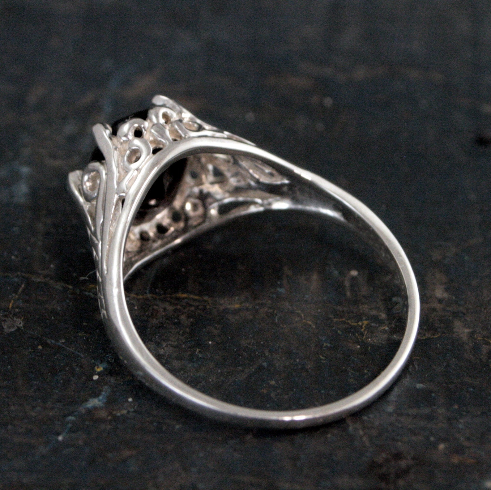 Onyx Ring Silver Filigree Ring 8 by 10 Oval Onyx Ring Dark Fairy Antique Style Ring Facetted Genuine Onyx Oval Ring Unique Engagement Ring