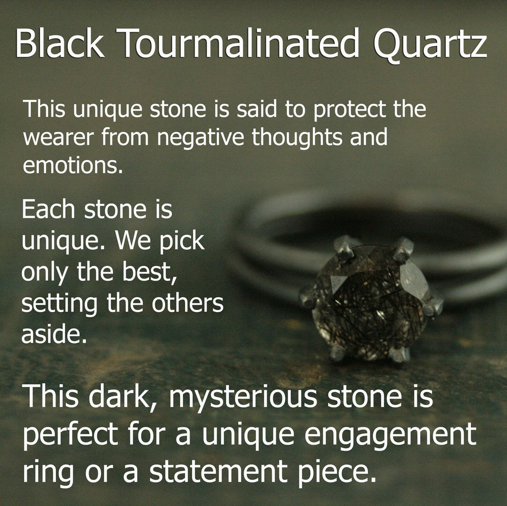 Black Rutilated Quartz Ring Gothic Vine Flourish Cathedral Oxidized Black Silver Ring Unique Engagement Ring Black Tourmalinated Quartz Ring