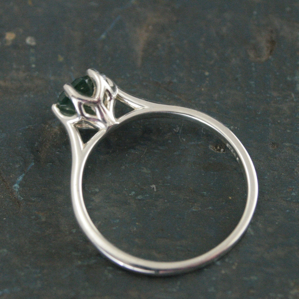 Hexagon Moss Agate Ring Hexagonal Stone Ring Cathedral Solitaire Silver Ring Unique Stone Green Moss Agate Hexagon Cut Stone Ring