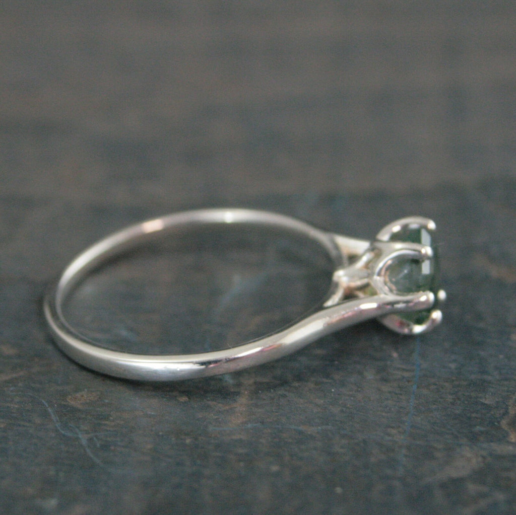 Hexagon Moss Agate Ring Hexagonal Stone Ring Cathedral Solitaire Silver Ring Unique Stone Green Moss Agate Hexagon Cut Stone Ring