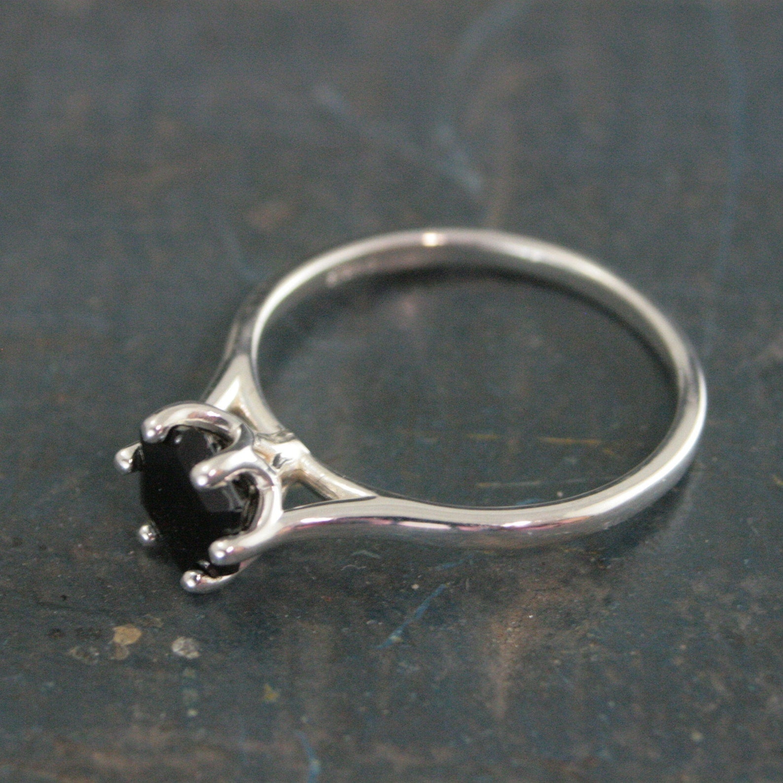 Hexagon Onyx Ring 6 Prong Solitaire Black Stone Geometric Ring Unique Hexagon Cut Stone Modern Onyx Ring Hexagonal Onyx Ring Cathedral Ring