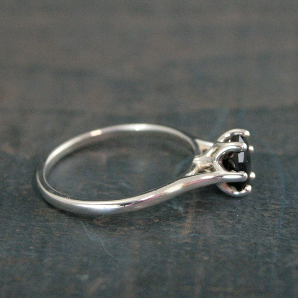 Hexagon Onyx Ring 6 Prong Solitaire Black Stone Geometric Ring Unique Hexagon Cut Stone Modern Onyx Ring Hexagonal Onyx Ring Cathedral Ring