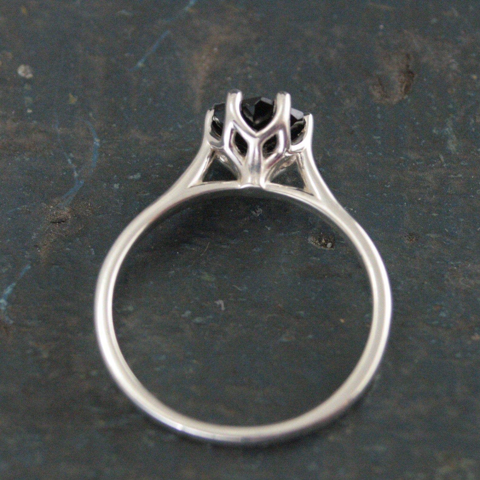 Hexagon Onyx Ring 6 Prong Solitaire Black Stone Geometric Ring Unique Hexagon Cut Stone Modern Onyx Ring Hexagonal Onyx Ring Cathedral Ring