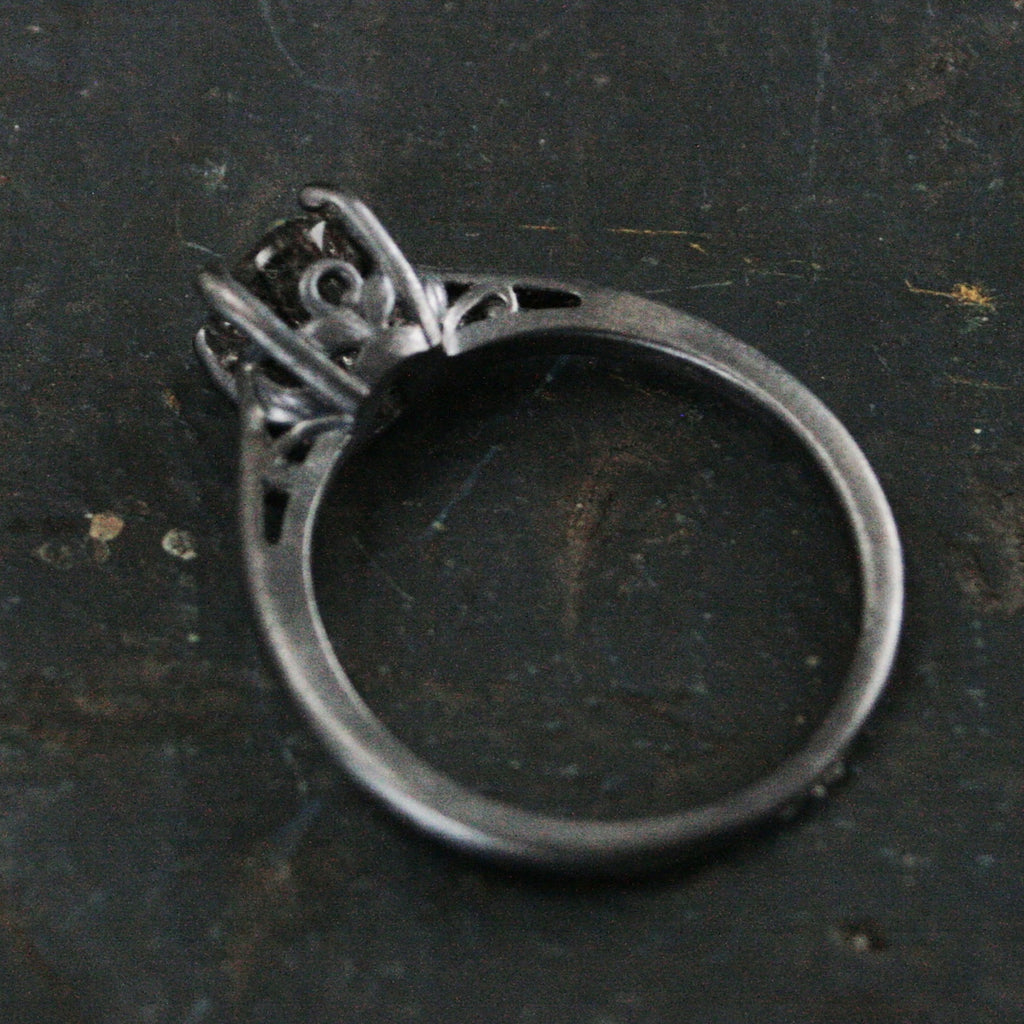 Black Silver Solitaire Ring Dark Pixie Rutilated Quartz Ring Oxidized Silver Ring Gothic Engagement Ring 6mm Black Tourmalinated Quartz