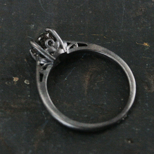 Black Silver Solitaire Ring Dark Pixie Rutilated Quartz Ring Oxidized Silver Ring Gothic Engagement Ring 6mm Black Tourmalinated Quartz