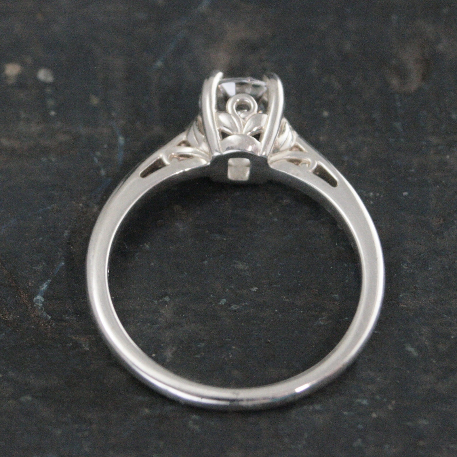 Silver Pixie Hollow Ring Sweet Filigree Solitaire Engagement Ring Cathedral Solitaire Sterling Silver Cubic Zirconia Ring Leaf and Sprout