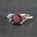 Ruby Ring Elsa Large 8mm Color Enhanced Corundum Ruby Ring Silver Swirl Antique Design Ring Red Stone Valentine's Day Gift for Her