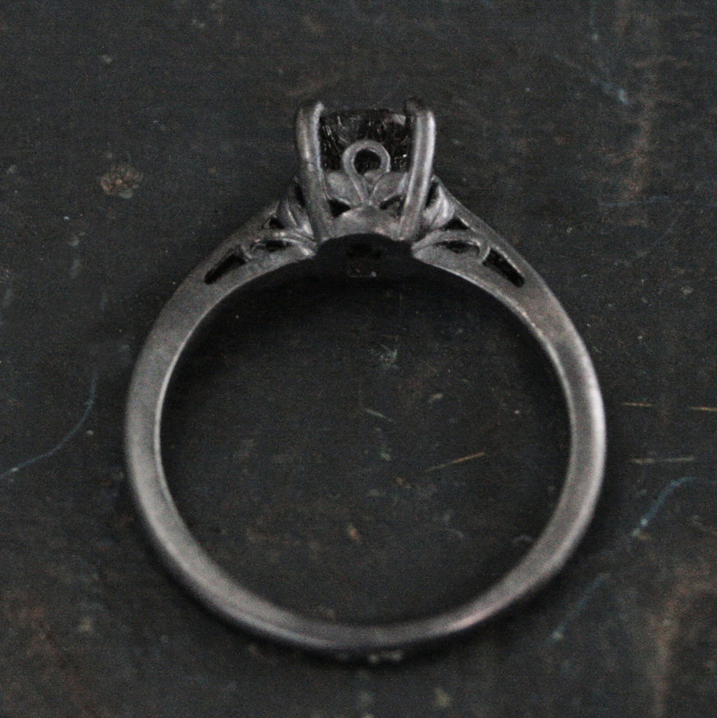 Black Silver Solitaire Ring Dark Pixie Rutilated Quartz Ring Oxidized Silver Ring Gothic Engagement Ring 6mm Black Tourmalinated Quartz