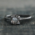 Black Silver Solitaire Ring Dark Pixie Rutilated Quartz Ring Oxidized Silver Ring Gothic Engagement Ring 6mm Black Tourmalinated Quartz