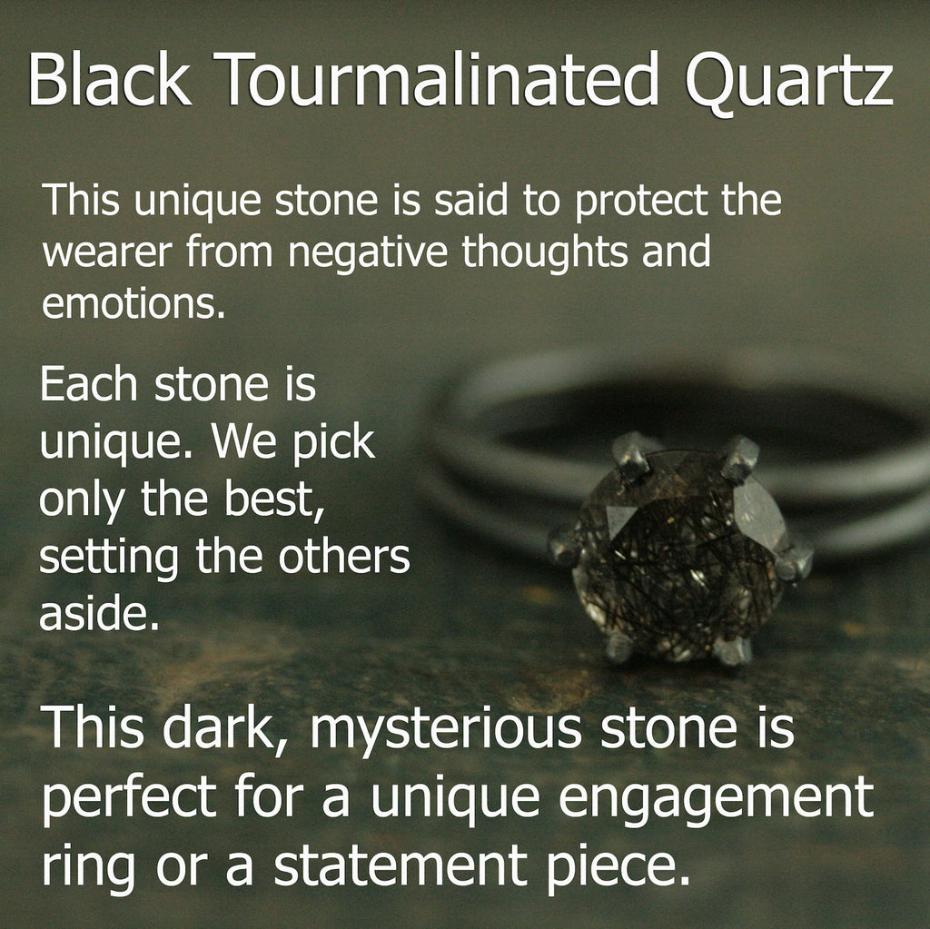 Black Silver Solitaire Ring Dark Pixie Rutilated Quartz Ring Oxidized Silver Ring Gothic Engagement Ring 6mm Black Tourmalinated Quartz