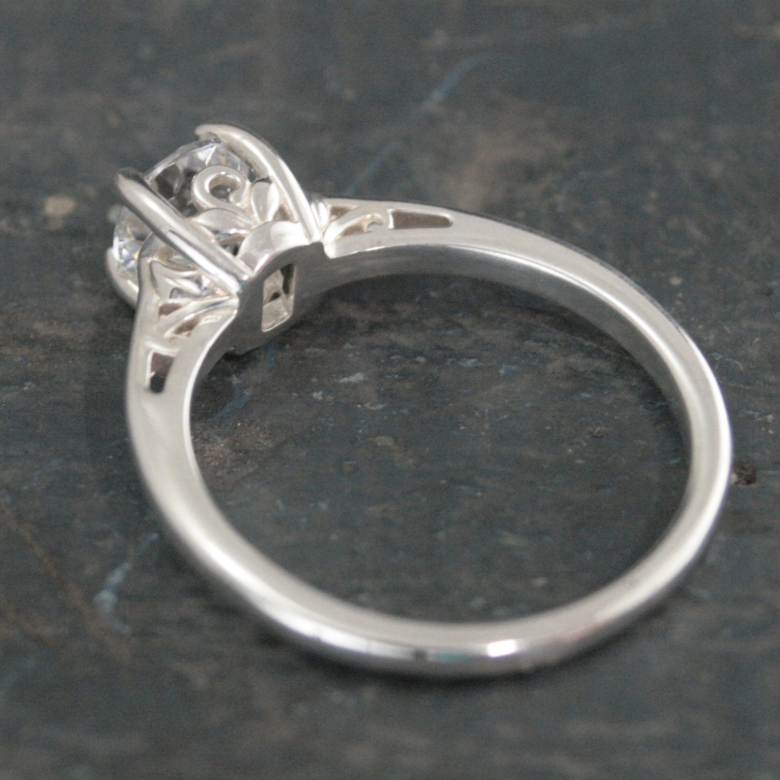 Silver Pixie Hollow Ring Sweet Filigree Solitaire Engagement Ring Cathedral Solitaire Sterling Silver Cubic Zirconia Ring Leaf and Sprout