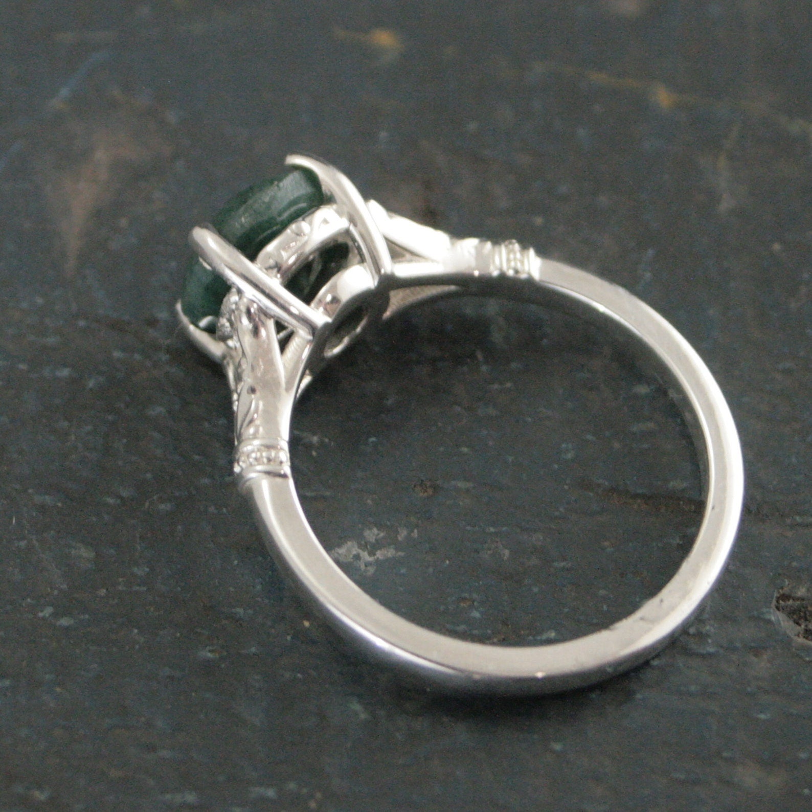 Emerald Ring Large Green Stone Ring Elsa Emerald Ring Antique Style Ring Vintage Design 8mm Emerald Color Enhanced Corundum May Birthstone