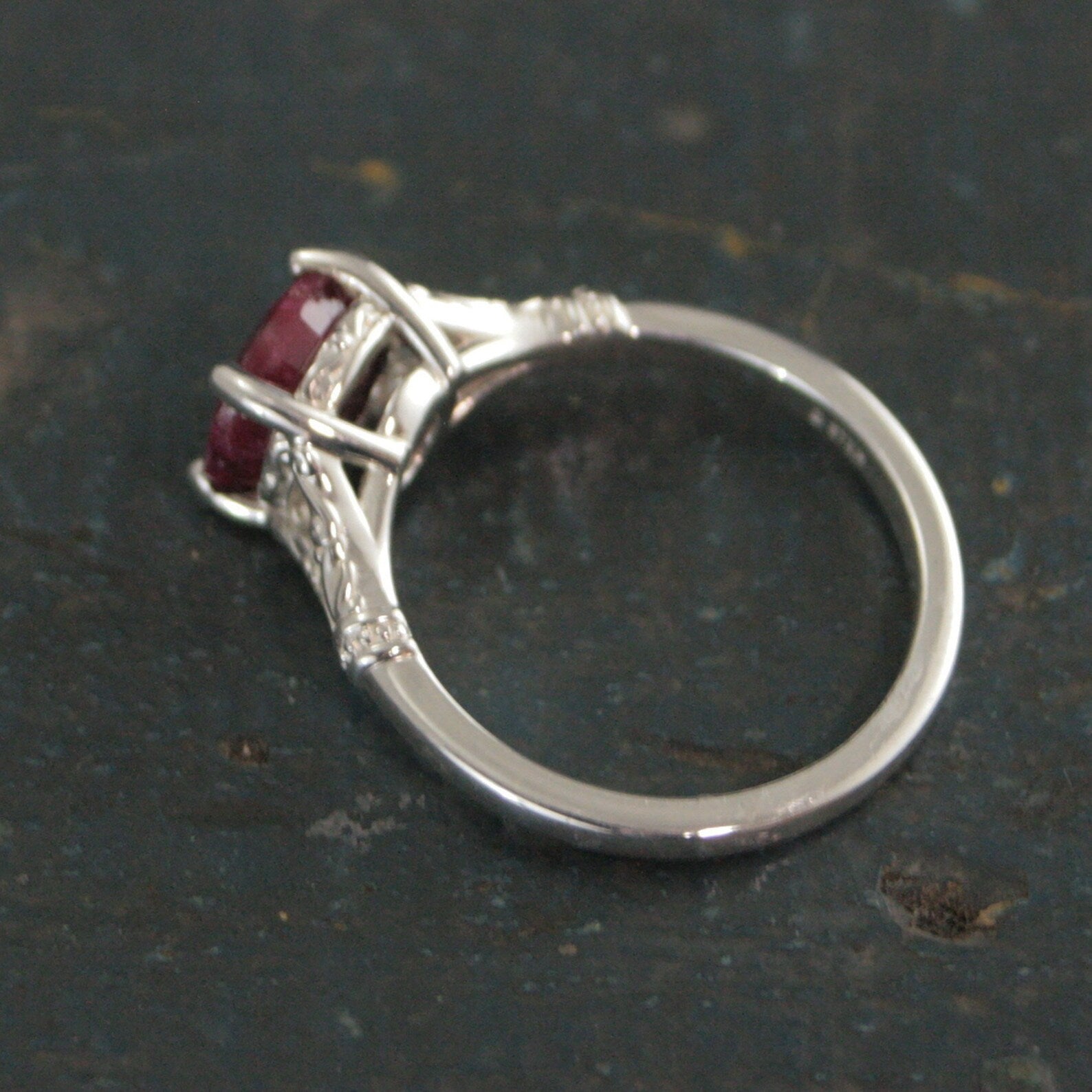 Ruby Ring Elsa Large 8mm Color Enhanced Corundum Ruby Ring Silver Swirl Antique Design Ring Red Stone Valentine's Day Gift for Her