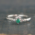 Tiny Celtic Heart Ring Claddagh Ring with Lab Grown Emerald Heart Irish Claddagh Ring Silver Heart and Hands Friendship Ring St. Patrick's