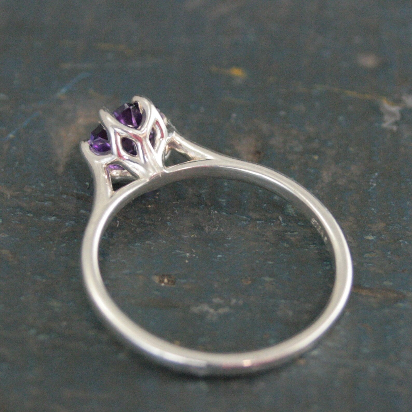 6mm Hexagonal Amethyst 6 Prong Setting Cathedral Solitaire February Birthstone Ring Silver Amethyst Ring Gift for Her Purple Stone Ring