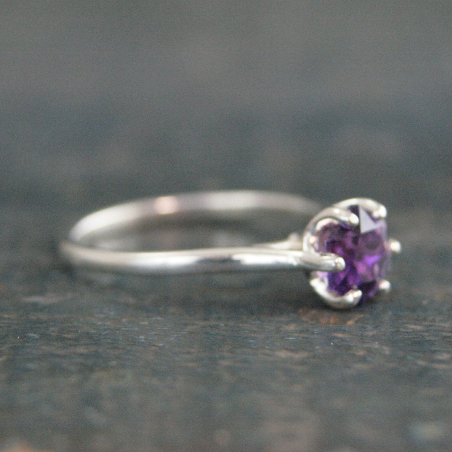 6mm Hexagonal Amethyst 6 Prong Setting Cathedral Solitaire February Birthstone Ring Silver Amethyst Ring Gift for Her Purple Stone Ring