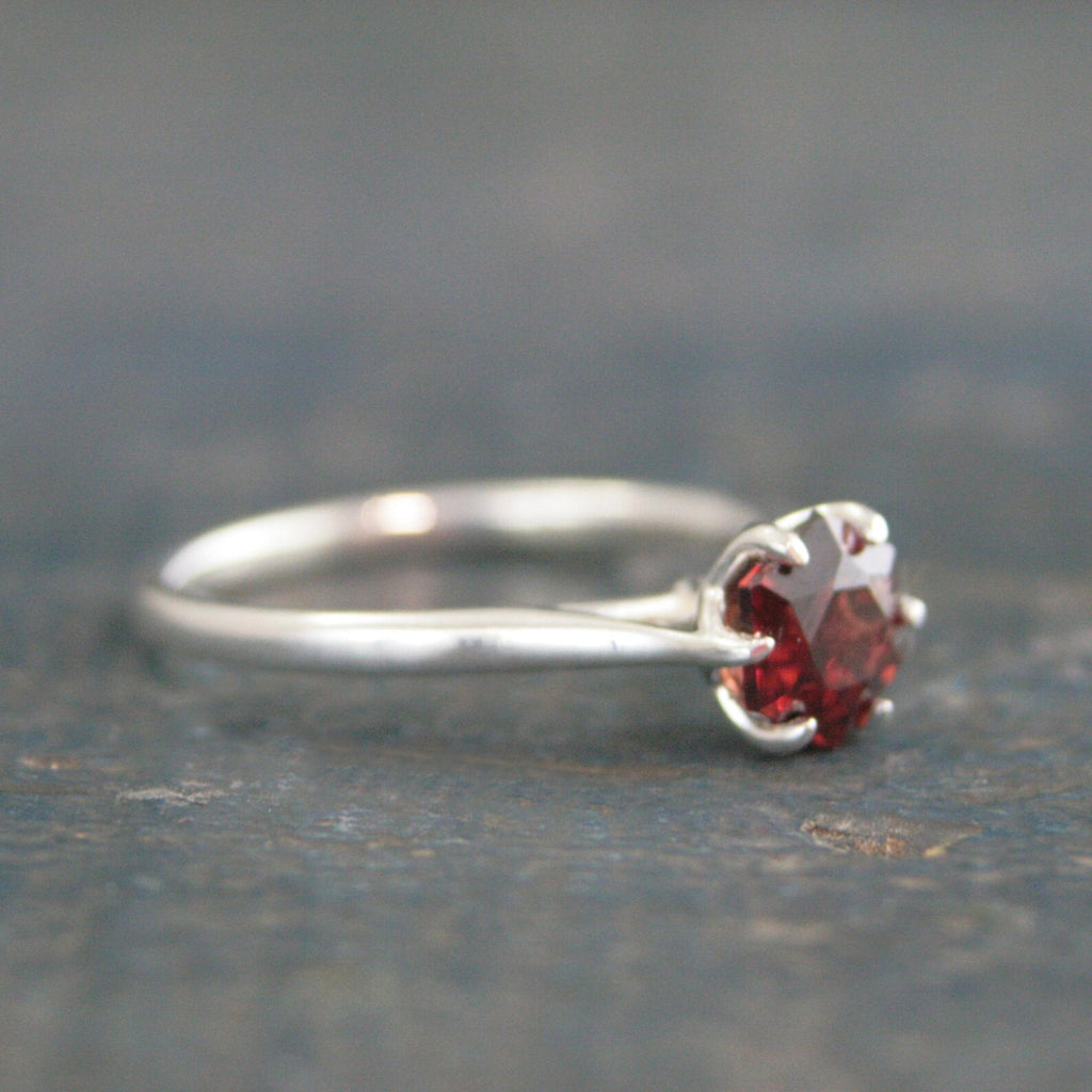 Silver Hexagon Ring Red Garnet Ring Unique Hexagon Stone Mozambique Garnet Natural Ethically Sourced Recycled Metal January Birthstone Ring