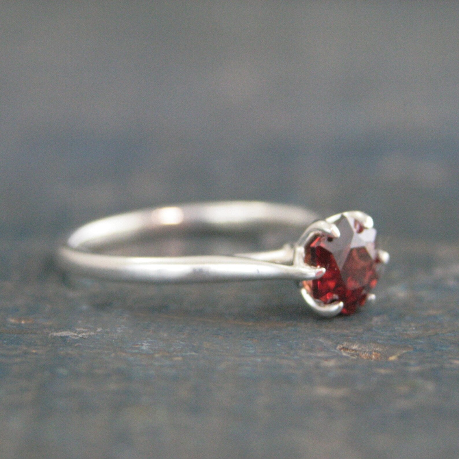Silver Hexagon Ring Red Garnet Ring Unique Hexagon Stone Mozambique Garnet Natural Ethically Sourced Recycled Metal January Birthstone Ring