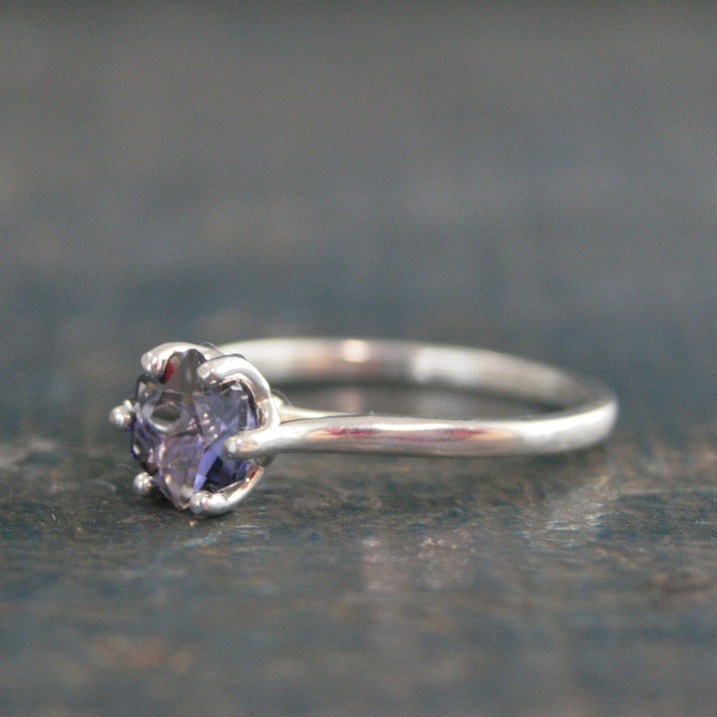 Iolite Ring Hexagon Cathedral Solitaire Sterling Silver Iolite Ring Stackable Ring Birthstone Ring Gift for Her Unique Hexagon Cut Stone