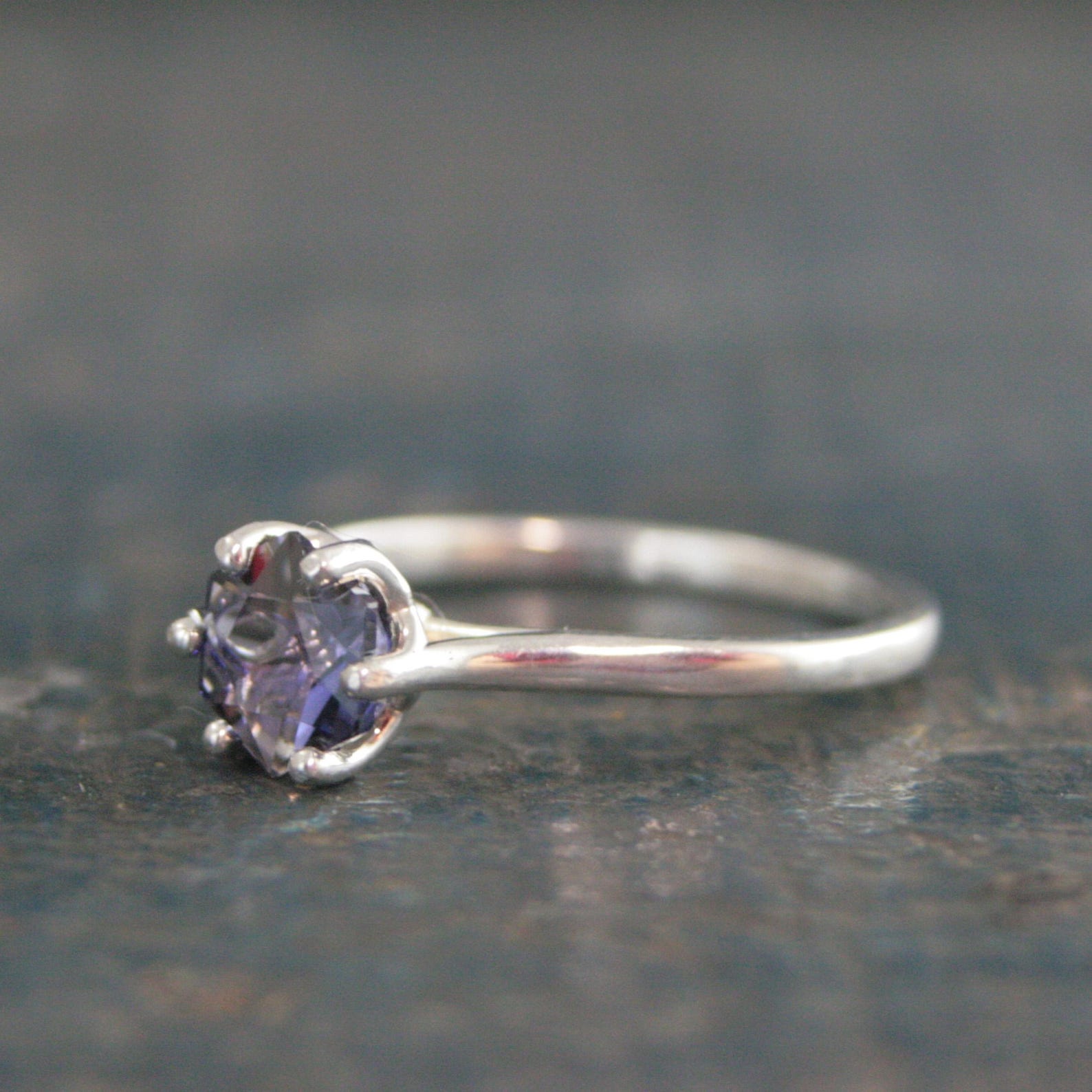 Iolite Ring Hexagon Cathedral Solitaire Sterling Silver Iolite Ring Stackable Ring Birthstone Ring Gift for Her Unique Hexagon Cut Stone