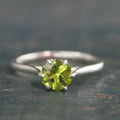 Hexagon Peridot Ring Sterling Silver Cathedral Setting Lotus Blossom Green Stone August Birthstone Ring Mother's Jewelry Family Ring Gift