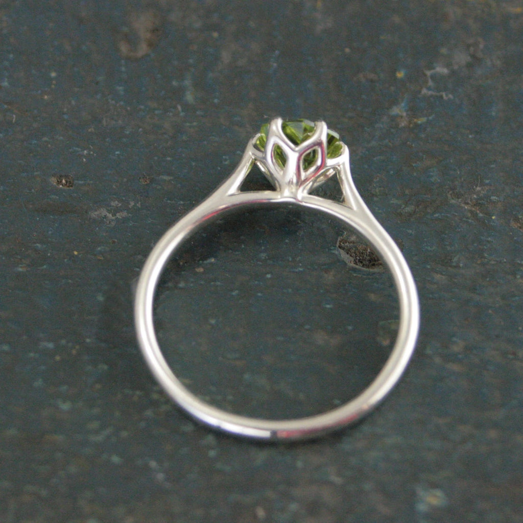 Hexagon Peridot Ring Sterling Silver Cathedral Setting Lotus Blossom Green Stone August Birthstone Ring Mother's Jewelry Family Ring Gift