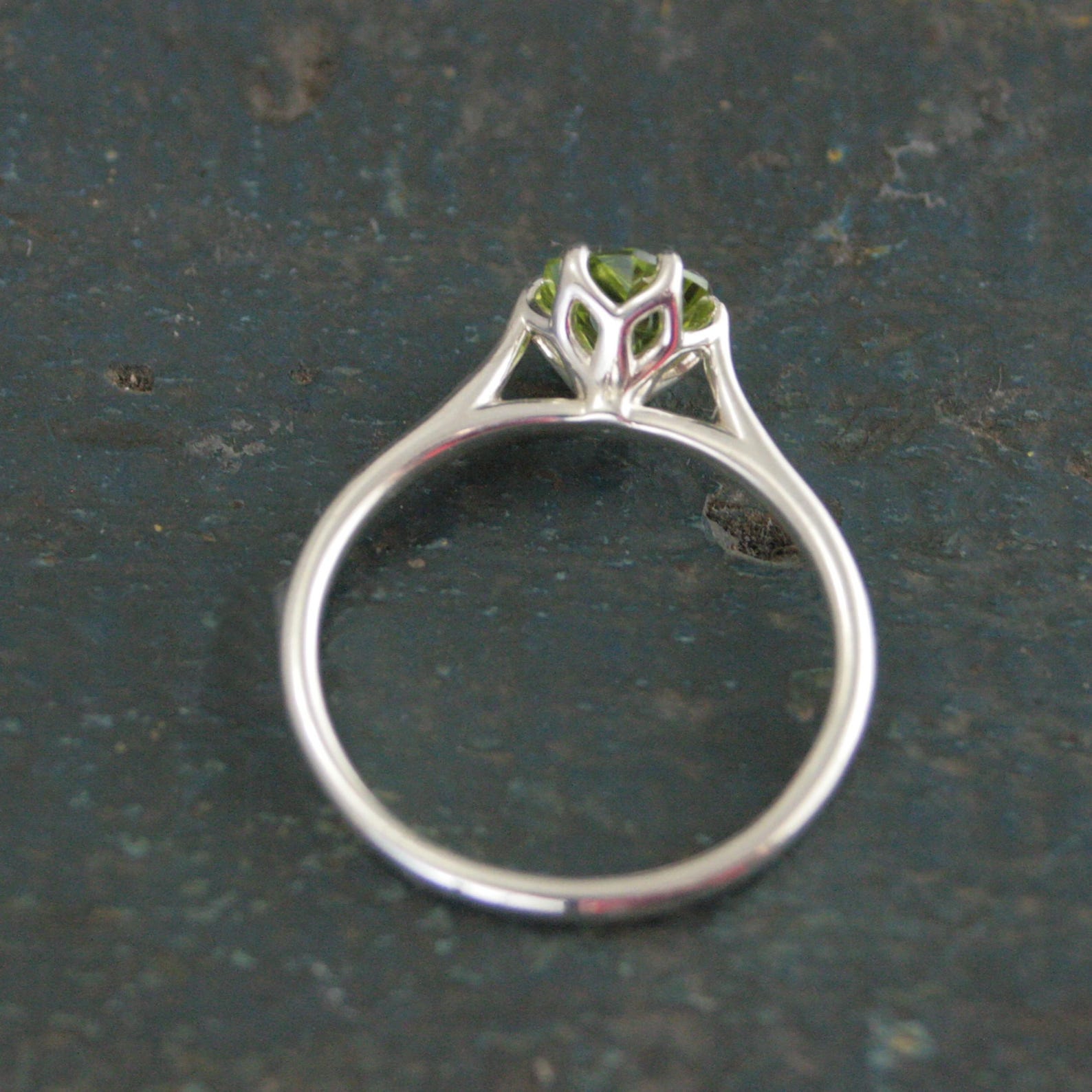 Hexagon Peridot Ring Sterling Silver Cathedral Setting Lotus Blossom Green Stone August Birthstone Ring Mother's Jewelry Family Ring Gift