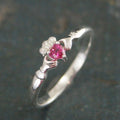 Ruby Claddagh Ring Tiny Heart Shaped Lab Grown Ruby Ring Irish Claddagh Sterling Silver Friendship Ring July Birthstone Ring Celtic