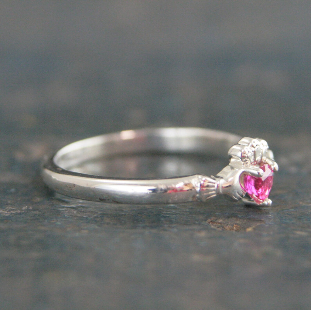 Ruby Claddagh Ring Tiny Heart Shaped Lab Grown Ruby Ring Irish Claddagh Sterling Silver Friendship Ring July Birthstone Ring Celtic