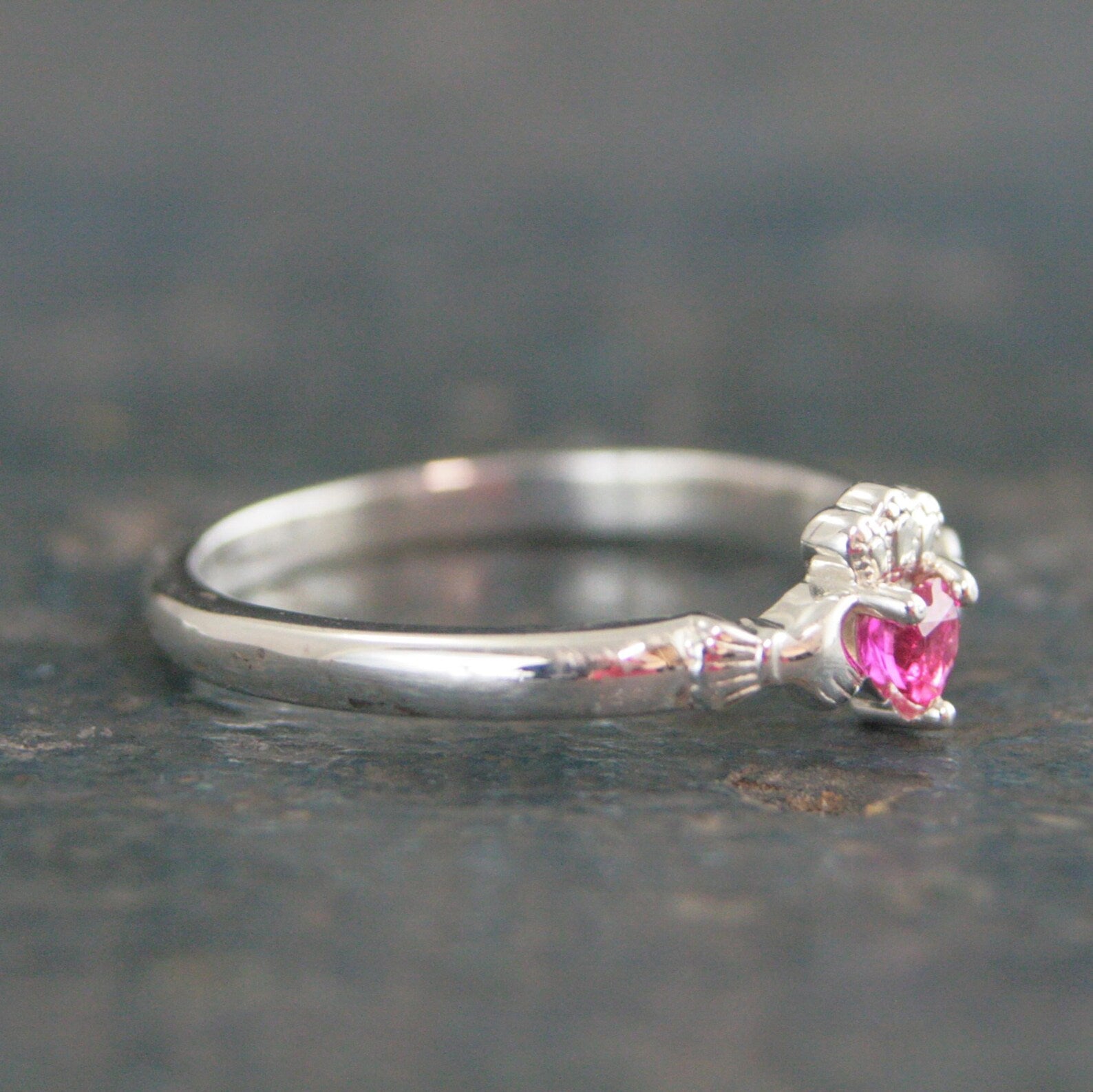 Ruby Claddagh Ring Tiny Heart Shaped Lab Grown Ruby Ring Irish Claddagh Sterling Silver Friendship Ring July Birthstone Ring Celtic