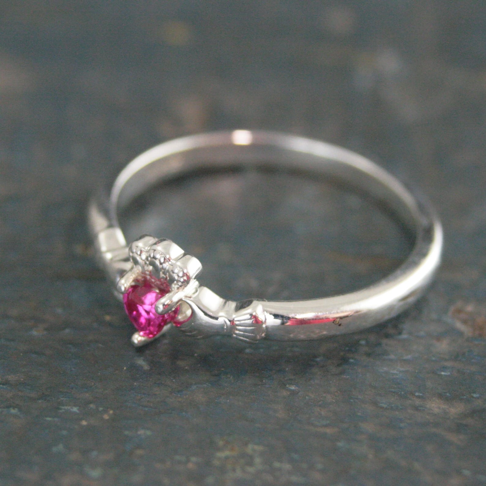 Ruby Claddagh Ring Tiny Heart Shaped Lab Grown Ruby Ring Irish Claddagh Sterling Silver Friendship Ring July Birthstone Ring Celtic