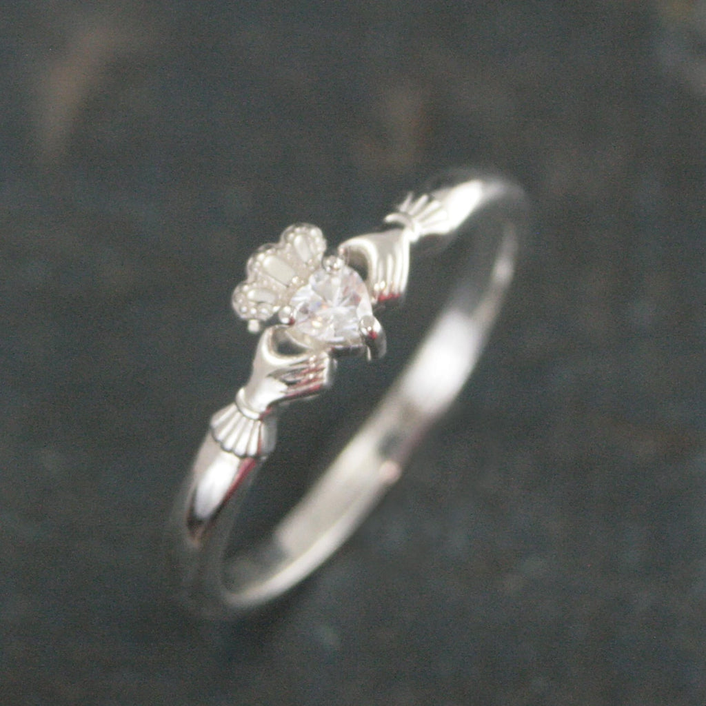Tiny Celtic Heart Ring Moissanite Heart Silver Irish Claddagh Ring Promise Ring Sweet 16 Ring Claddagh Wedding Band Petite Engagement Ring