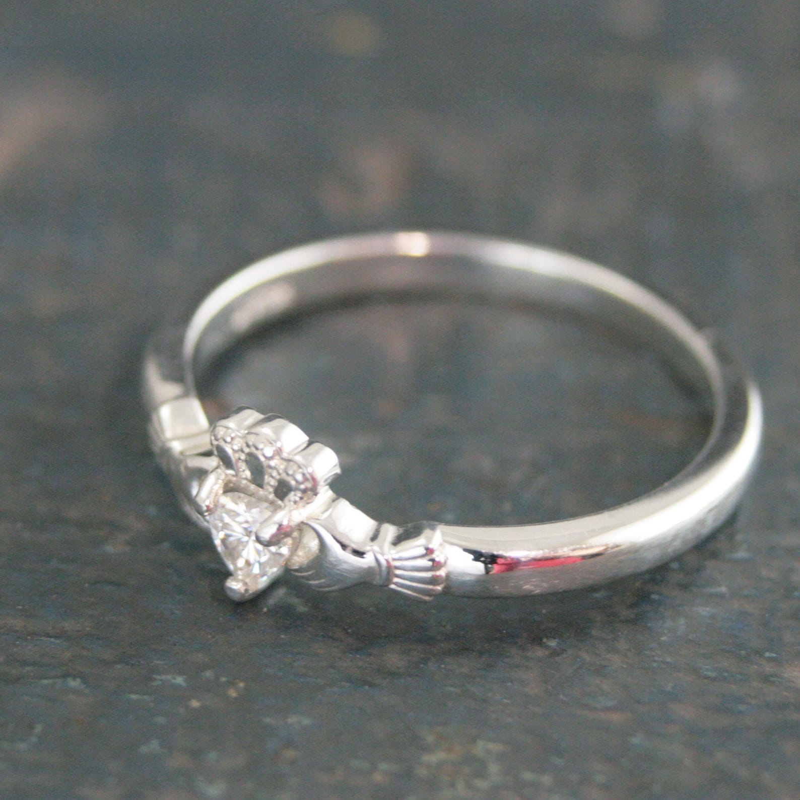 Tiny Celtic Heart Ring Moissanite Heart Silver Irish Claddagh Ring Promise Ring Sweet 16 Ring Claddagh Wedding Band Petite Engagement Ring