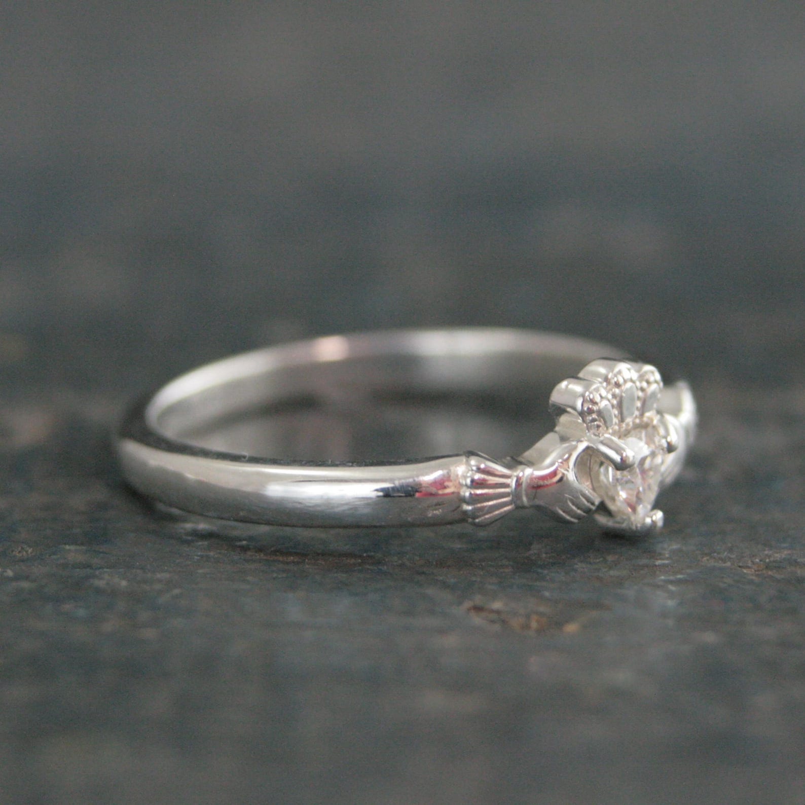 Tiny Celtic Heart Ring Moissanite Heart Silver Irish Claddagh Ring Promise Ring Sweet 16 Ring Claddagh Wedding Band Petite Engagement Ring