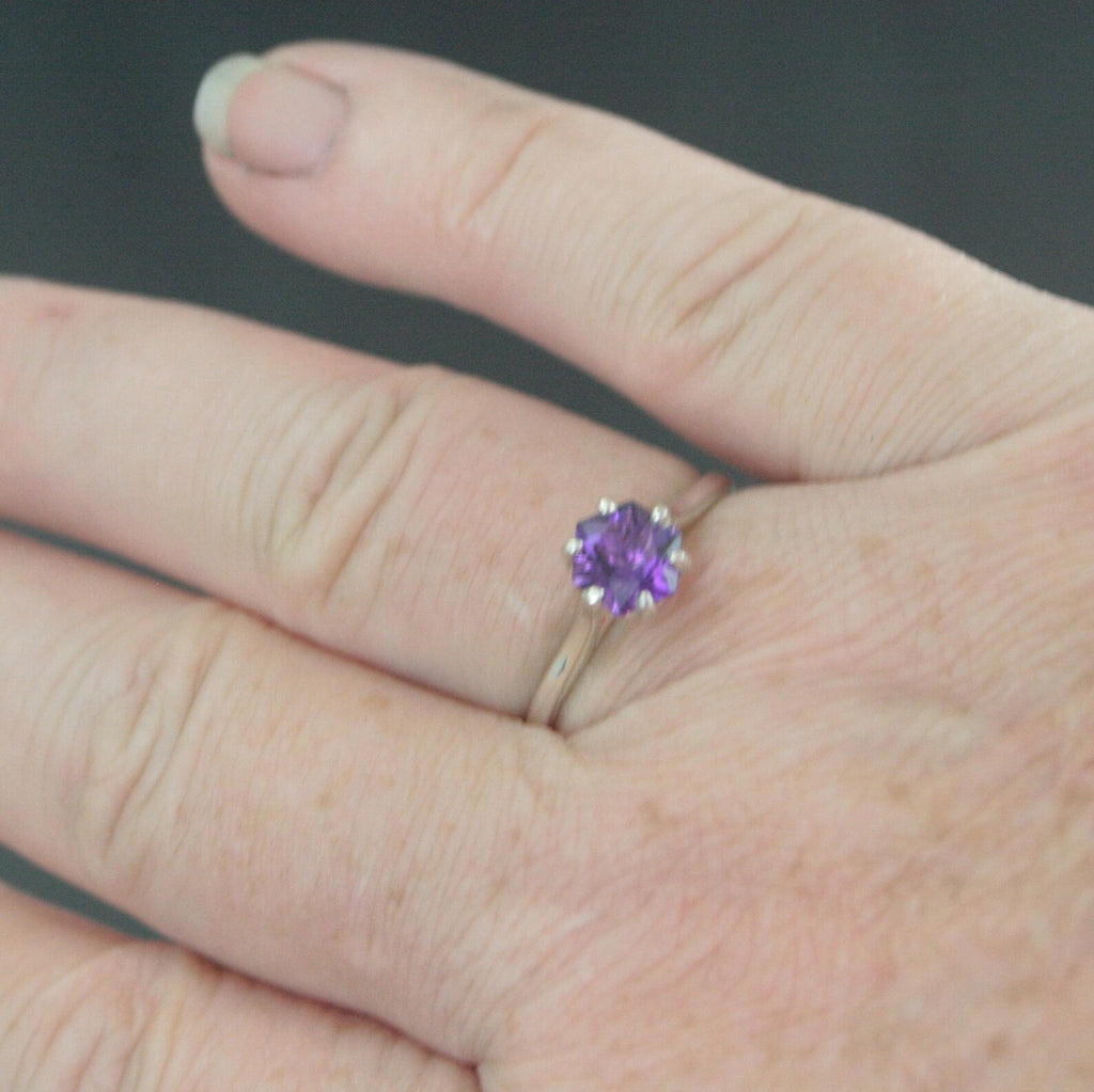 6mm Hexagonal Amethyst 6 Prong Setting Cathedral Solitaire February Birthstone Ring Silver Amethyst Ring Gift for Her Purple Stone Ring