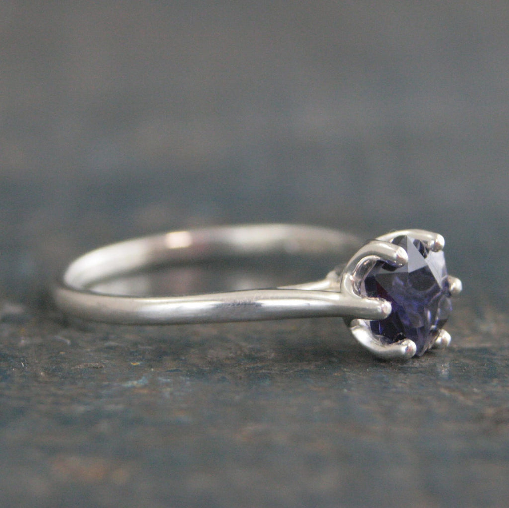 Iolite Ring Hexagon Cathedral Solitaire Sterling Silver Iolite Ring Stackable Ring Birthstone Ring Gift for Her Unique Hexagon Cut Stone