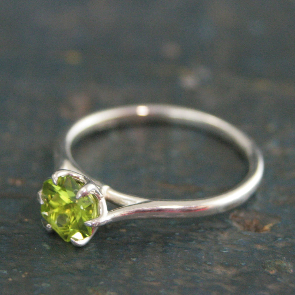 Hexagon Peridot Ring Sterling Silver Cathedral Setting Lotus Blossom Green Stone August Birthstone Ring Mother's Jewelry Family Ring Gift