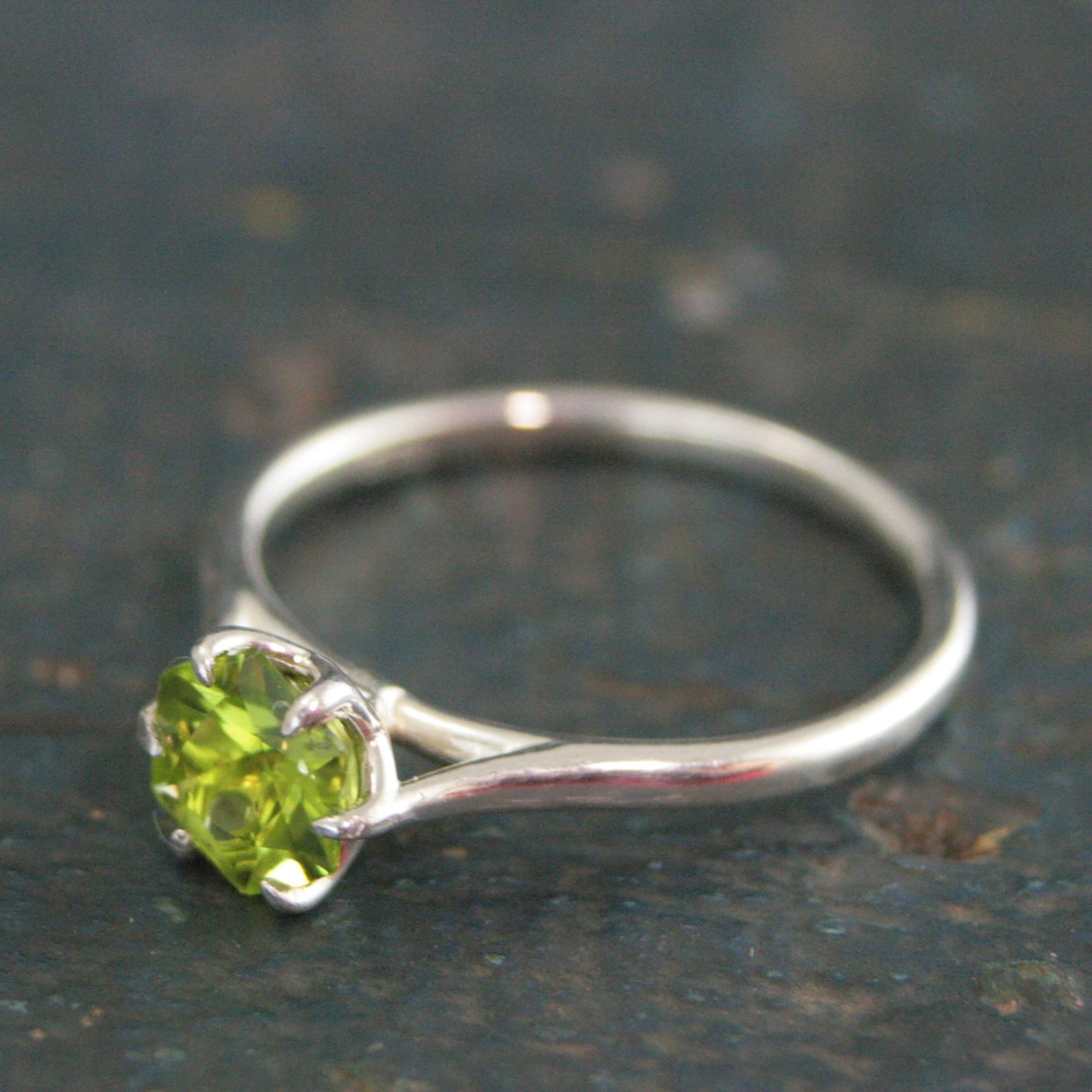 Hexagon Peridot Ring Sterling Silver Cathedral Setting Lotus Blossom Green Stone August Birthstone Ring Mother's Jewelry Family Ring Gift