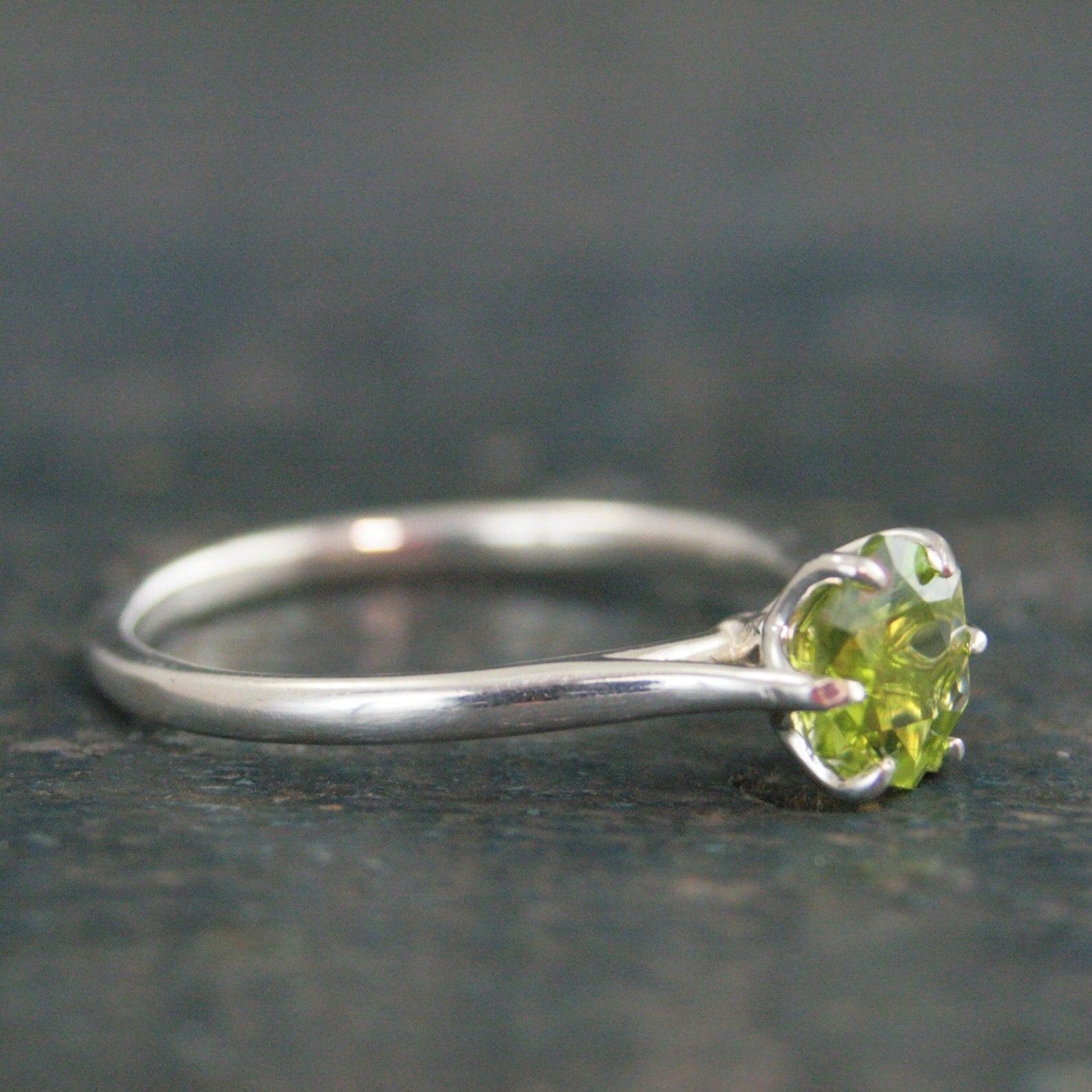 Hexagon Peridot Ring Sterling Silver Cathedral Setting Lotus Blossom Green Stone August Birthstone Ring Mother's Jewelry Family Ring Gift
